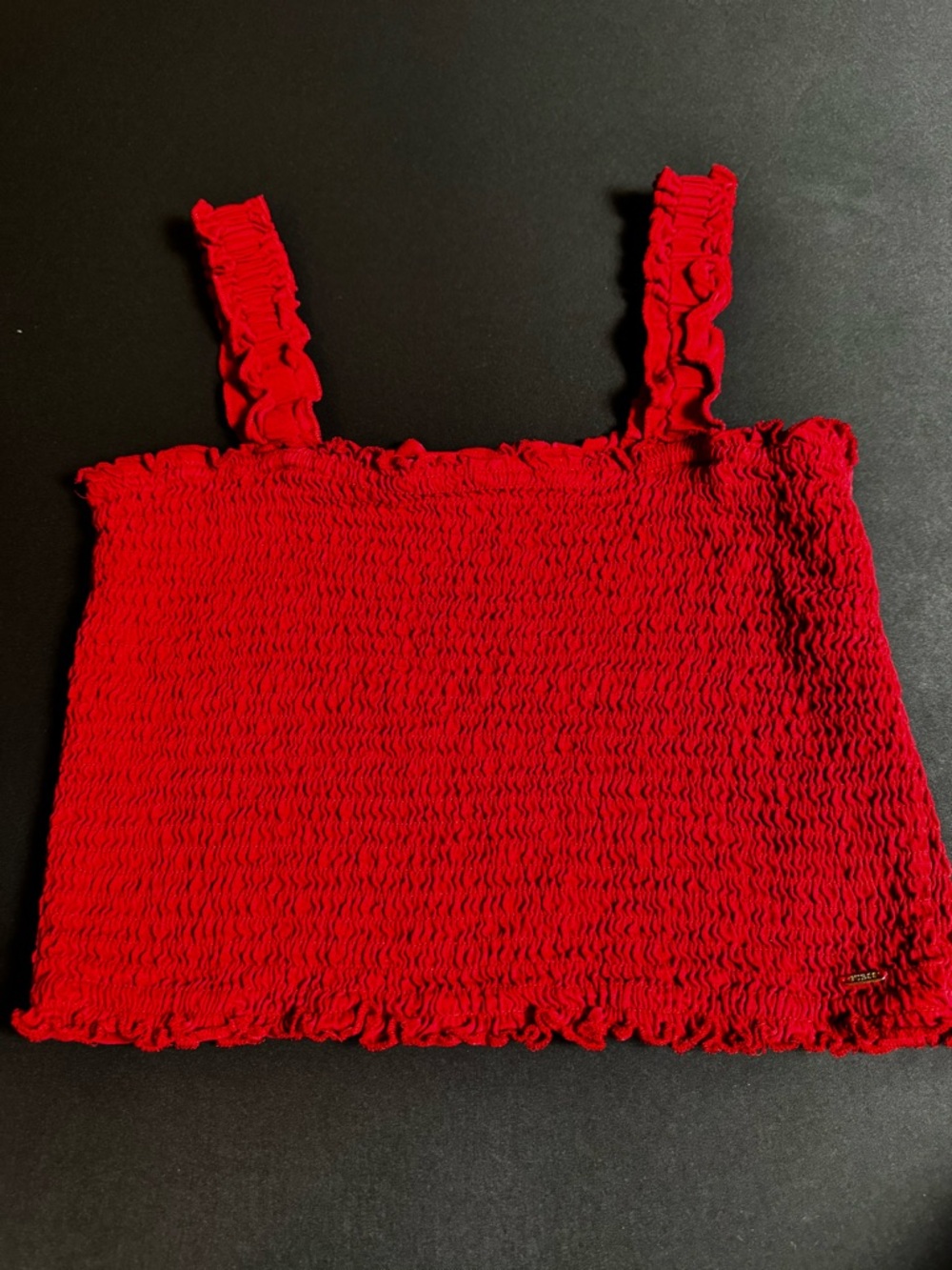 Guess Red Smocked Ruffle Strap Crop Top Large Coquette Y2K Boho